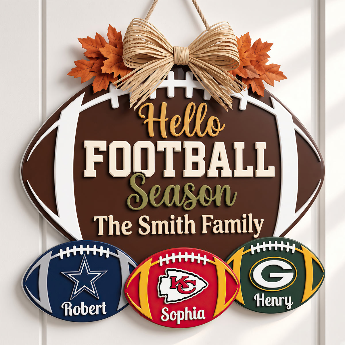 “Hello Football Season” - Personalized Family Welcome Sign - Custom Gift for Sports Lovers