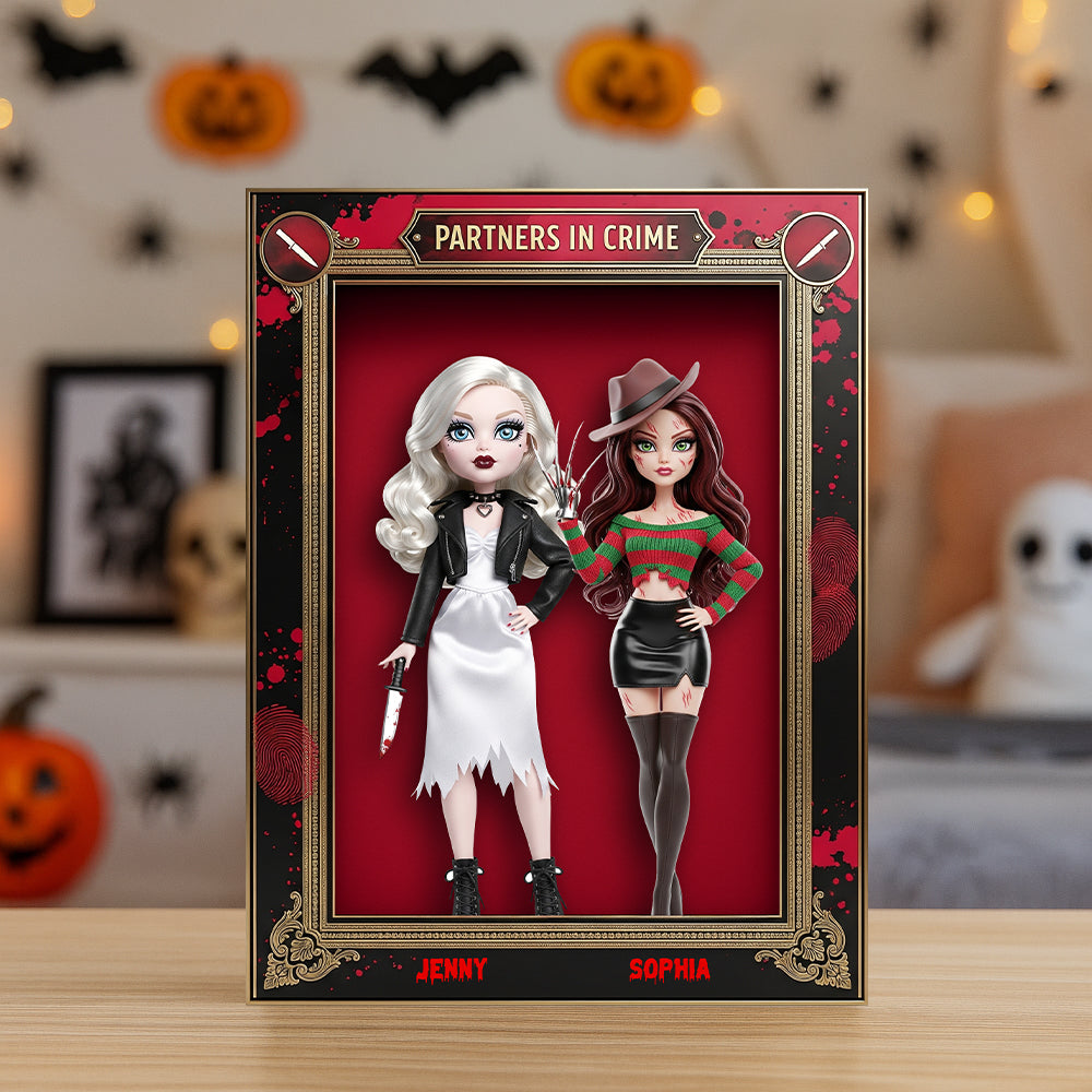 “Partners in Crime” - Personalized Horror Besties Plaque for Best Friends Shaped Plaques PopCulturePrints