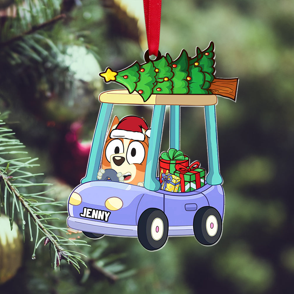 Personalized Kids' Christmas Car Ornament with Cartoon Dog Character