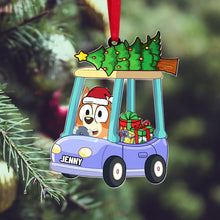 Load image into Gallery viewer, Personalized Kids&#39; Christmas Car Ornament with Cartoon Dog Character
