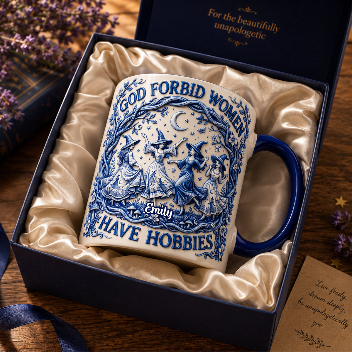"God Forbid Women Have Hobbies" - Witch Toile De Jouy Accent Mug - Personalized Gift for Witches