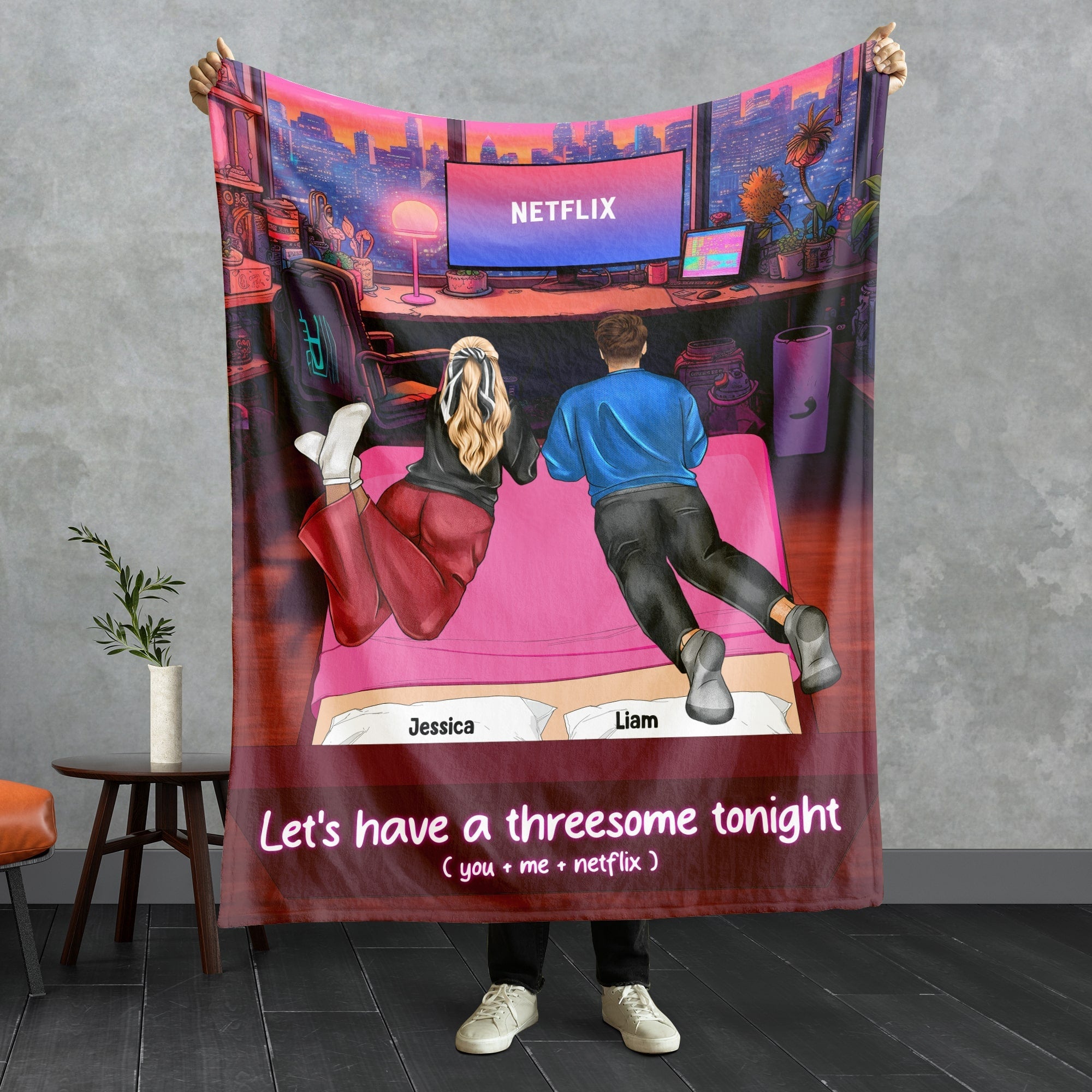 Personalized Couple Blanket - Let's Have A Threesome Tonight Blanket PopCulturePrints