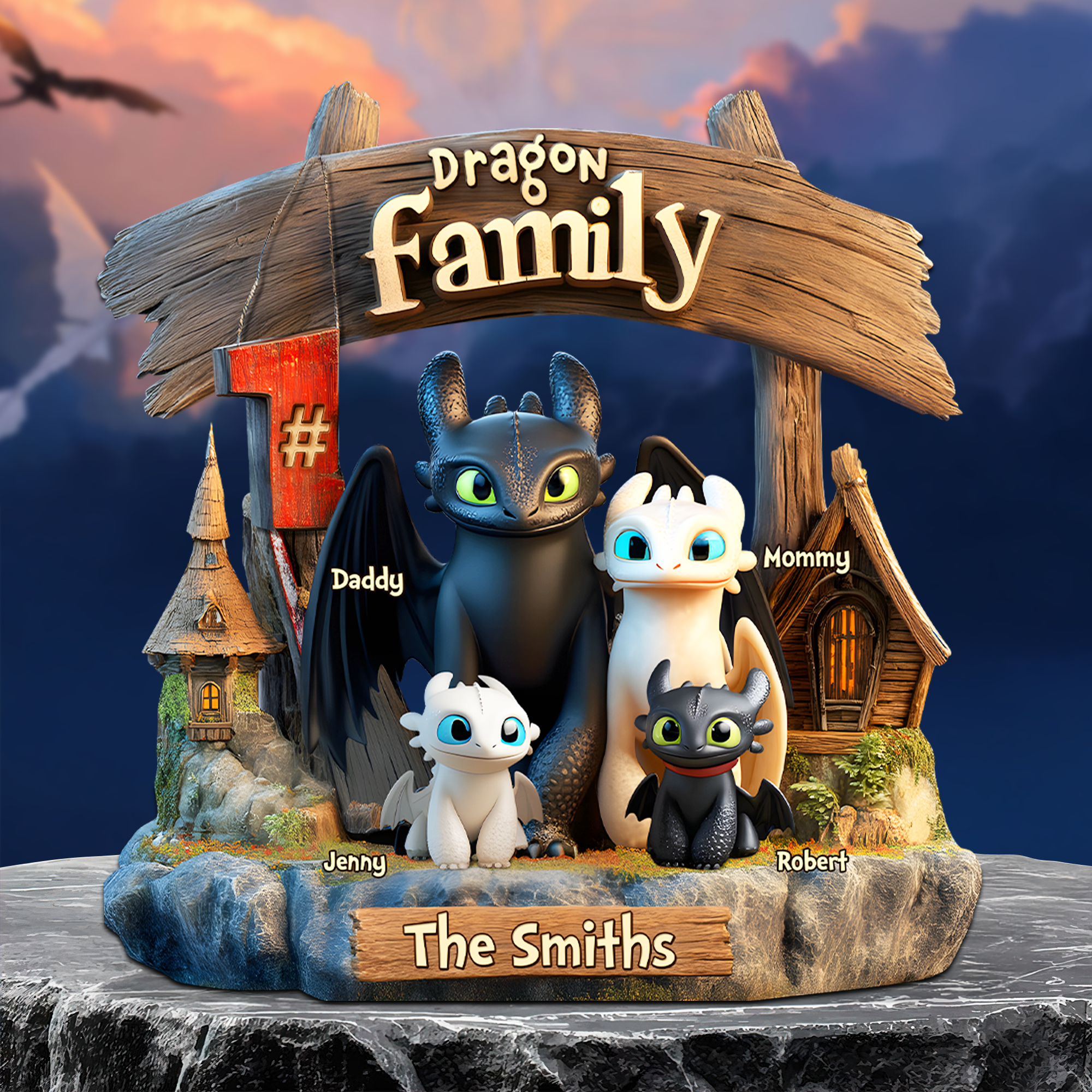 “Celebrate Your Unique Family” - Dragon Family Acrylic Plaque - Personalized Gifts for Families Shaped Plaques PopCulturePrints