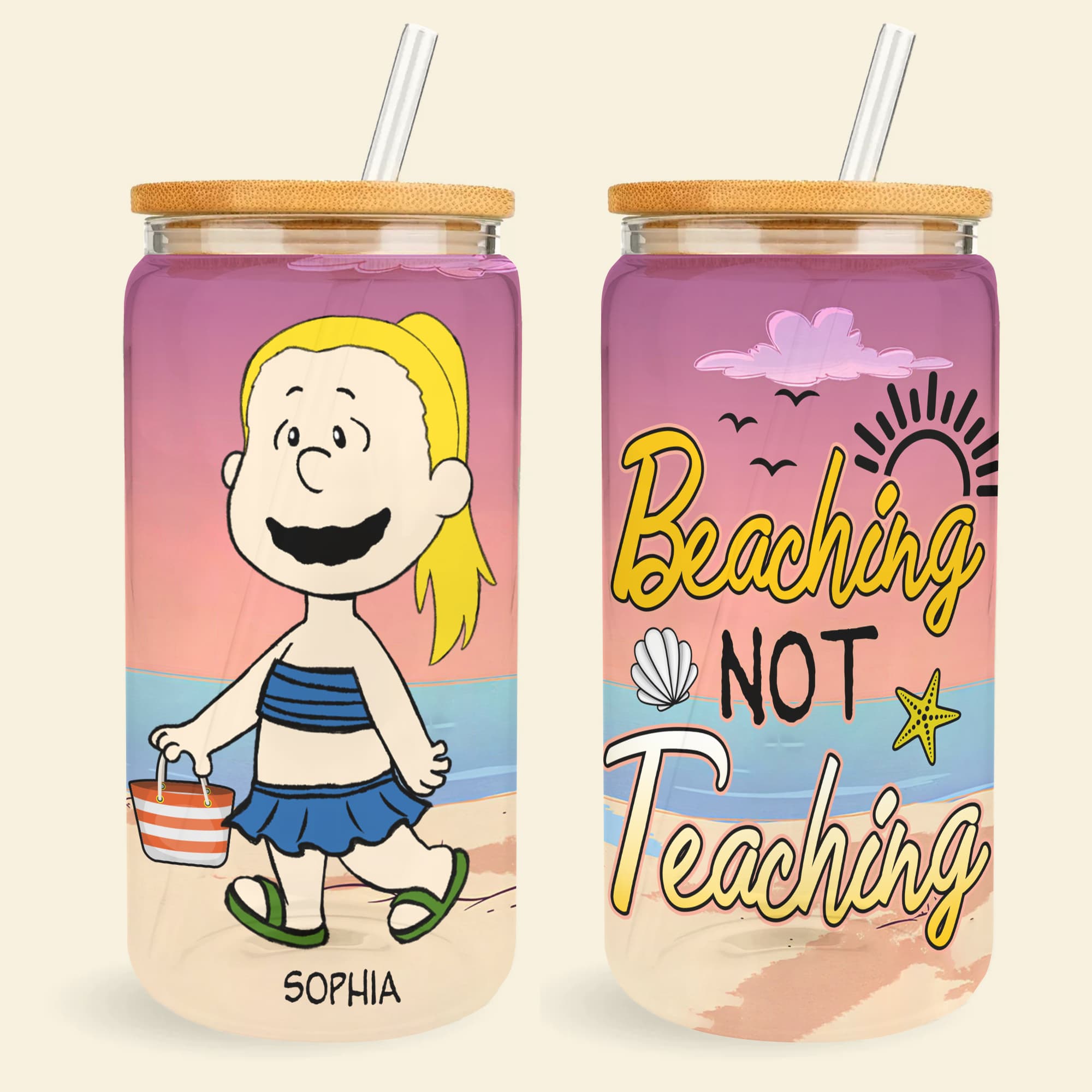 Personalized Beaching Not Teaching Glass Tumbler