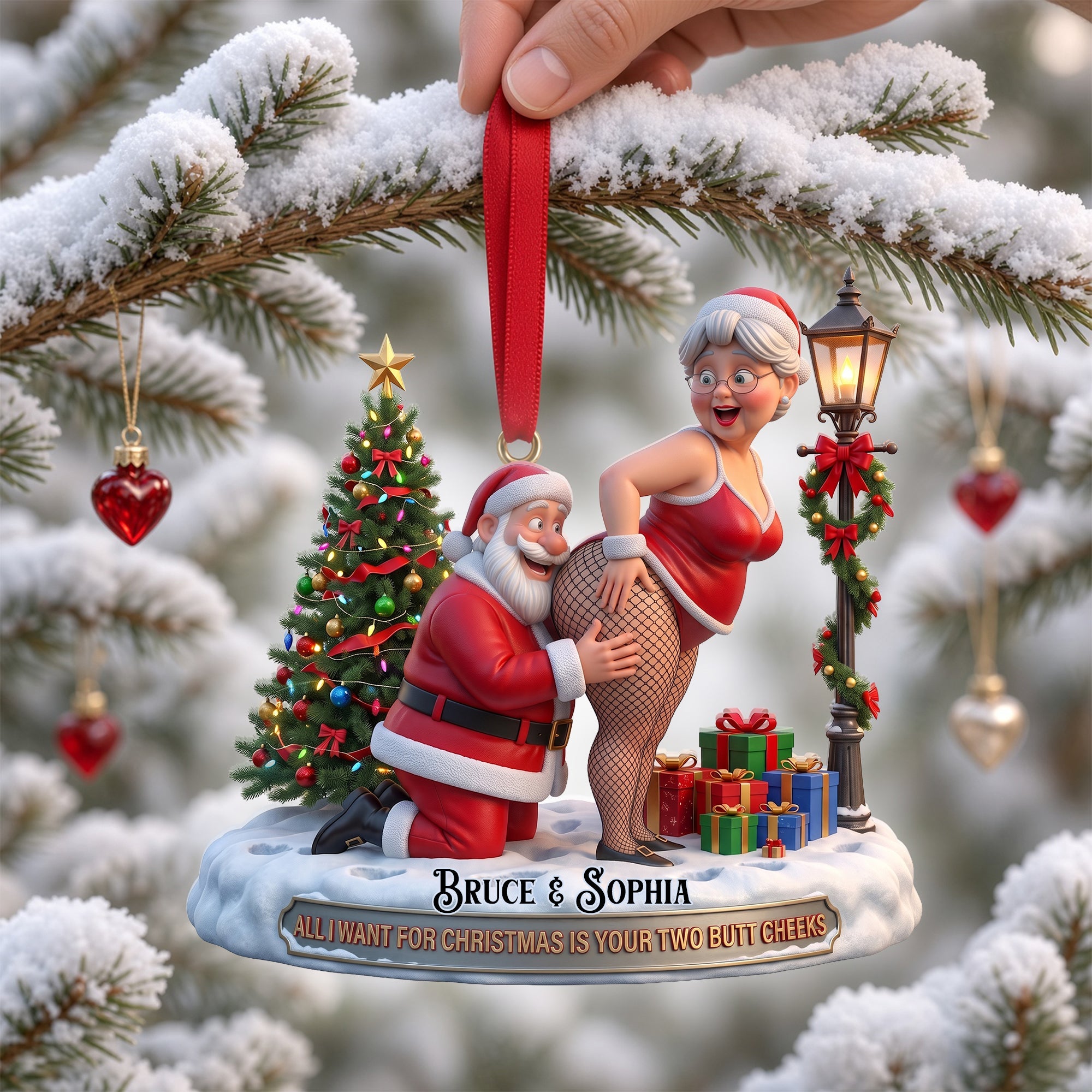 “All I Want for Christmas Is Your Two Butt Cheeks” - Naughty Old Couple Christmas Ornament - Personalized Gifts for Couples Ornament PopCulturePrints