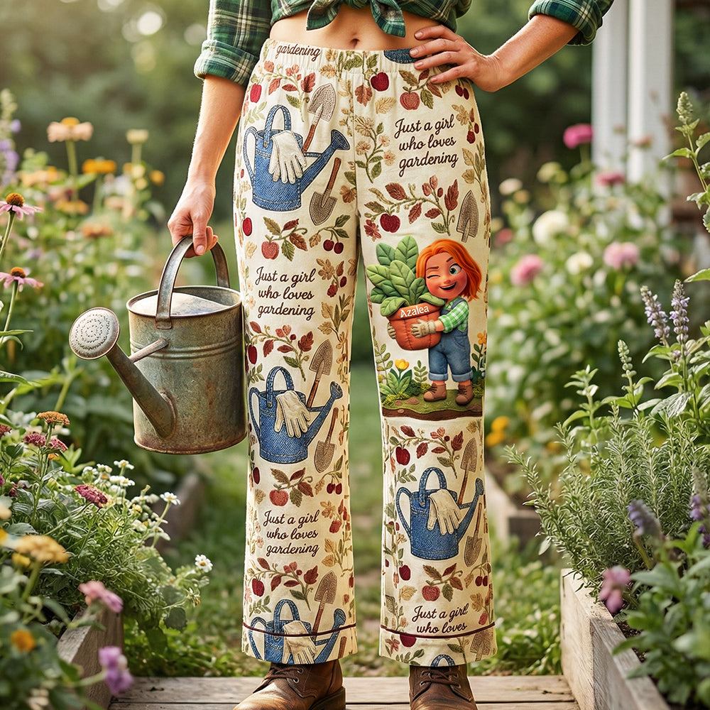 Just a Girl Who Loves Gardening Pajama Pants - Personalized Gifts for Gardeners Pajama Pant PopCulturePrints