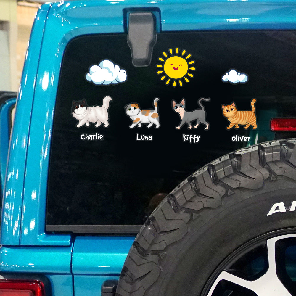 Custom Cat Family Decal - Personalized Car Window Sticker for Cat Lovers