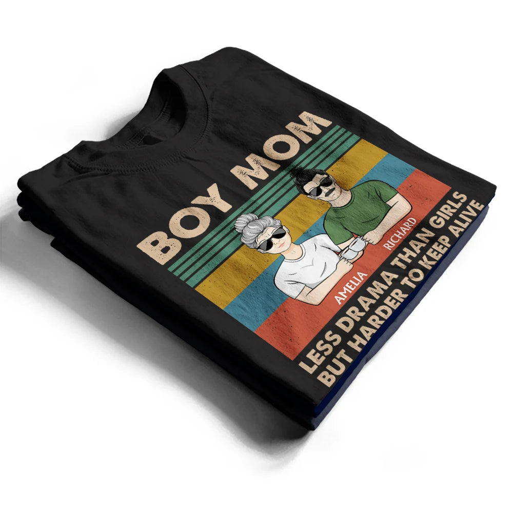 Boy Mom - Less Drama Than Girls - Personalized T-Shirt for Moms, Grandmas & More T-shirt PopCulturePrints