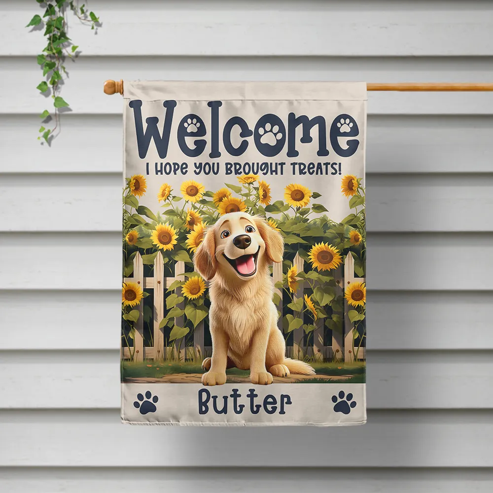 Welcome! We Hope You Brought Treats - Personalized Dog Flag Flag PopCulturePrints