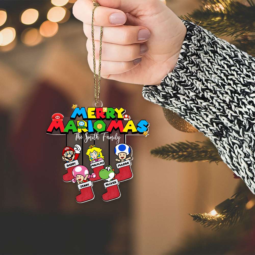 Personalized Family Christmas Ornament - Merry Mario Inspired Ornament PopCulturePrints