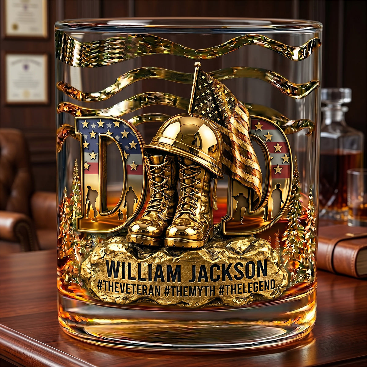 "A Toast to Our Heroes" - Proud Veteran Dad Drinking Glass - Custom Personalized Gift for Dads, Grandpas and Veterans Glass PopCulturePrints