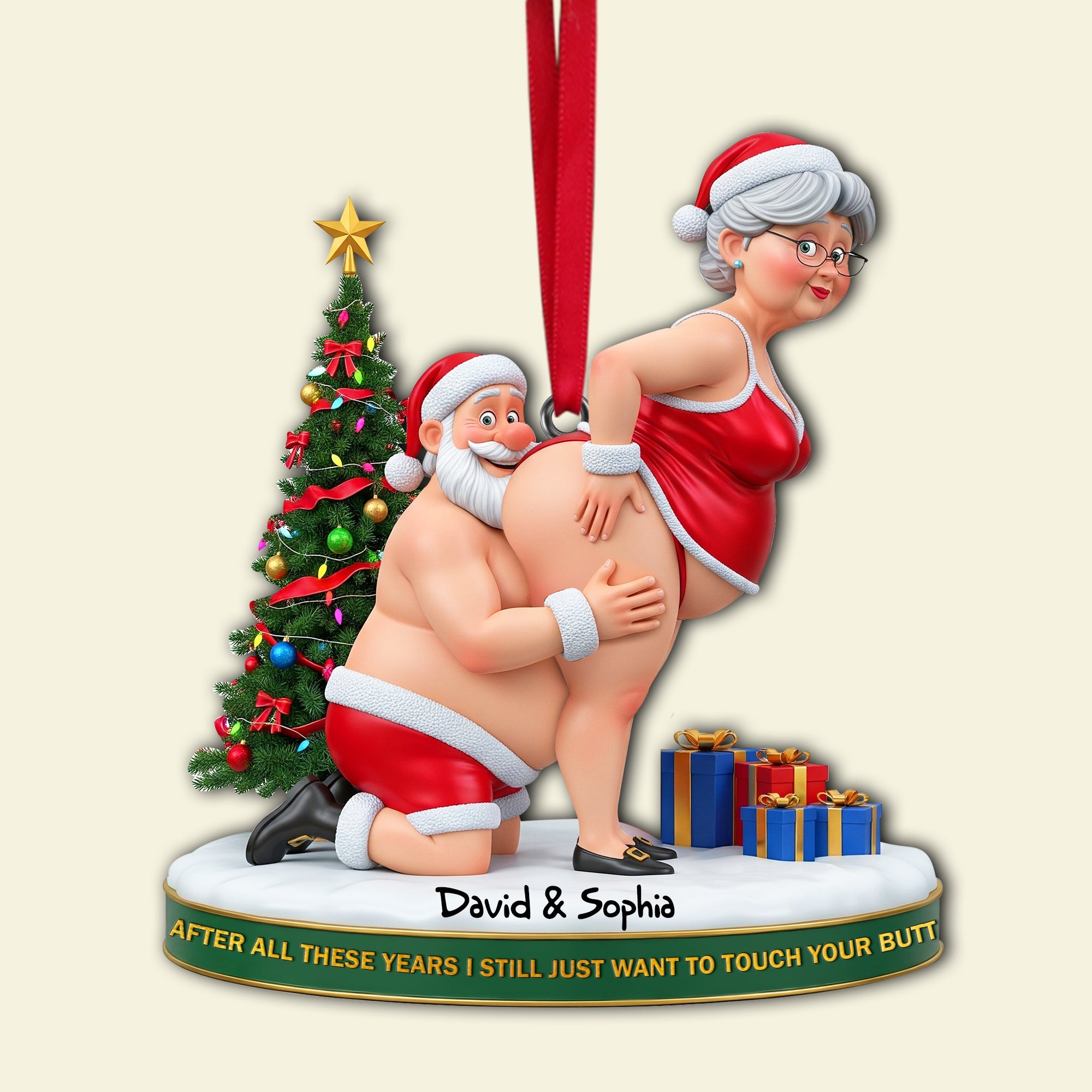 “After All These Years, I Still Just Want to Touch Your Butt” - Mischief Santa Couple Ornament - Personalized Christmas Gift for Couples Ornament PopCulturePrints