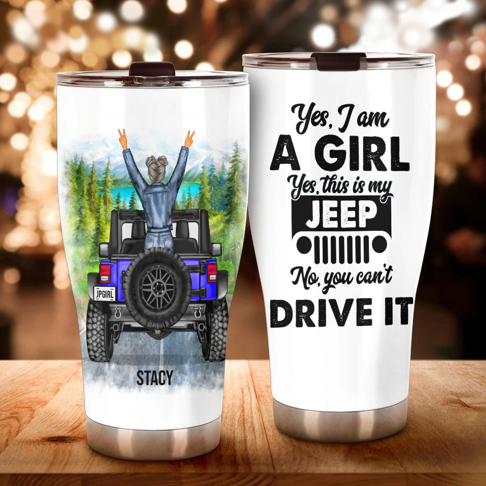 Personalized Girl and Jeep Print Tumbler