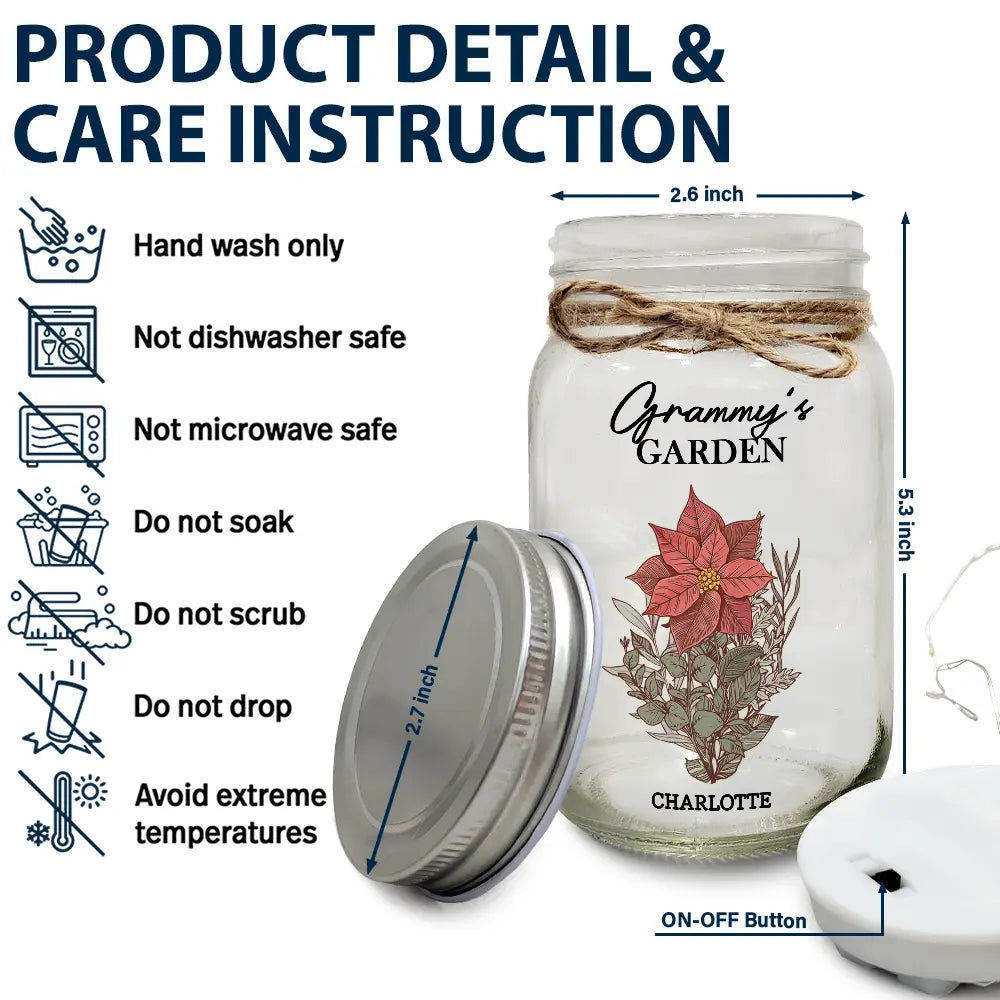 Grandma's Garden Family Birth Flower - Personalized Mason Jar Light for Mom & Grandma Mason Jar Light PopCulturePrints