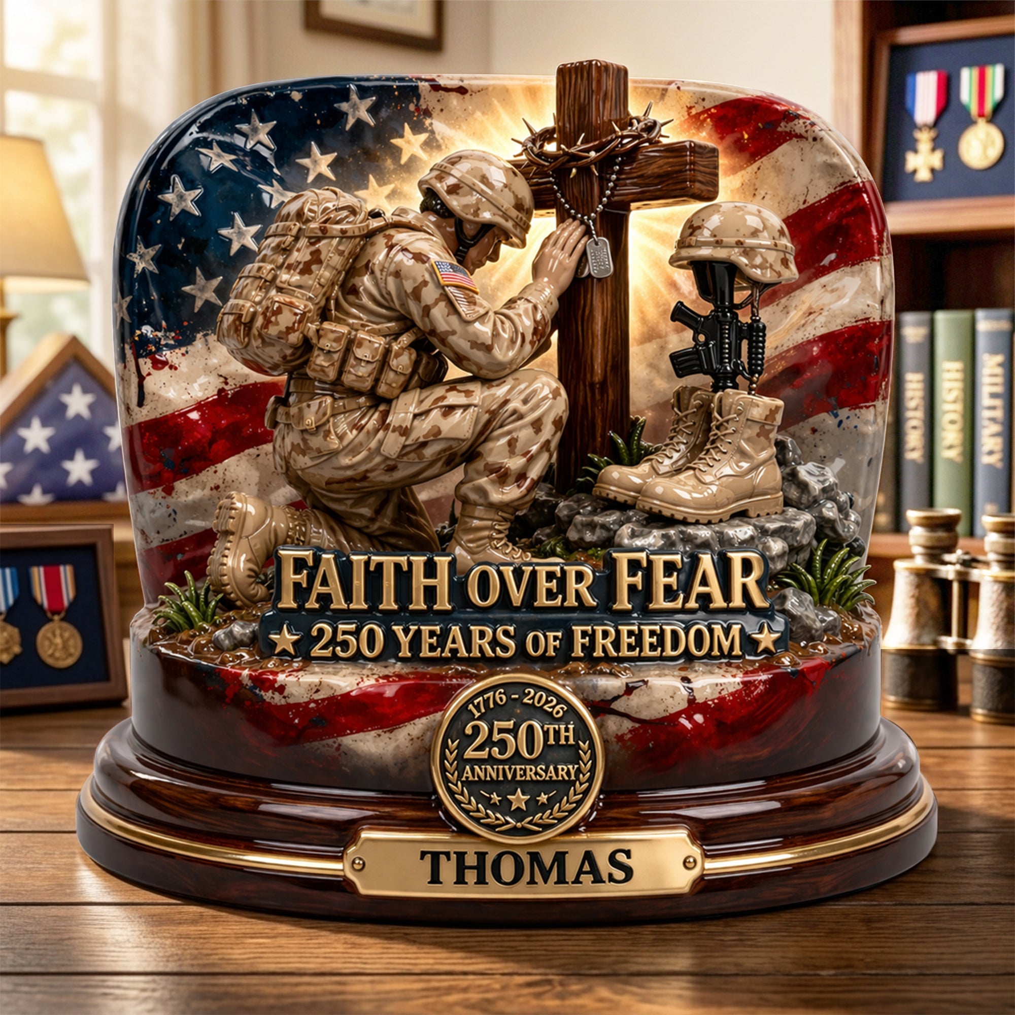 Faith Over Fear: 250 Years of Freedom - Personalized America 250th Anniversary Veteran Acrylic Plaque Shaped Plaques PopCulturePrints