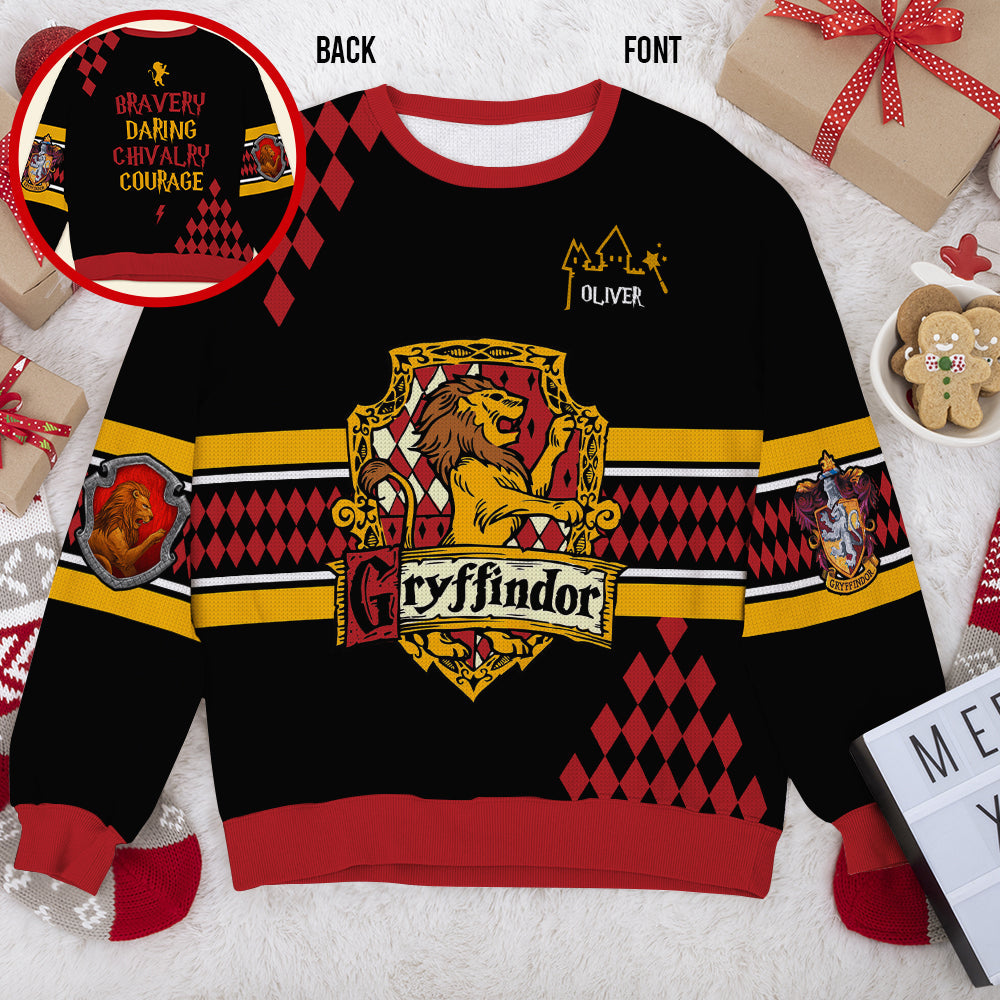 Personalized Gryffindor Ugly Christmas Sweater - Gift for Movie Fans & Book Lovers