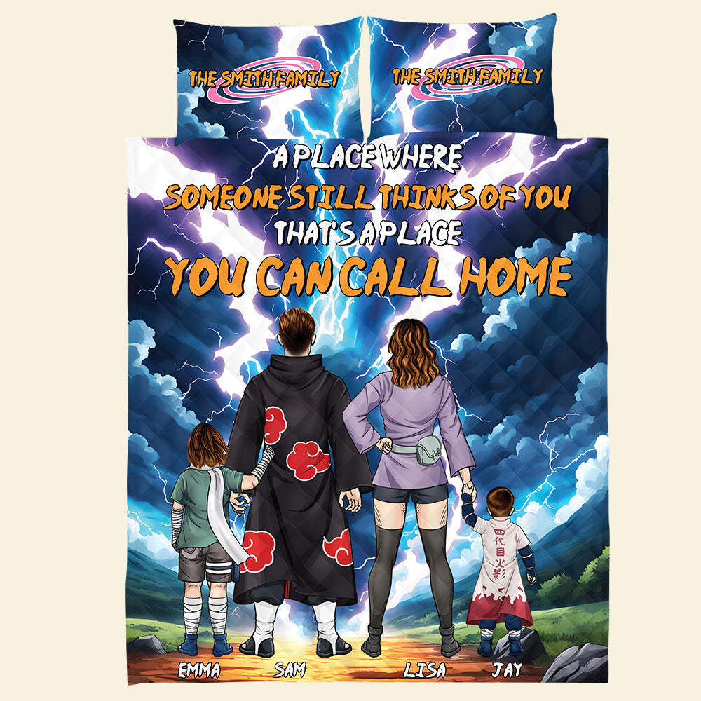 Custom Family Anime Quilt Bed Set - Personalized Home Gift Blanket PopCulturePrints