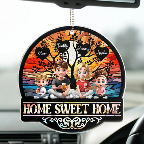 Home Sweet Home Family - Personalized Acrylic Car Hanger Acrylic Car Hanger PopCulturePrints