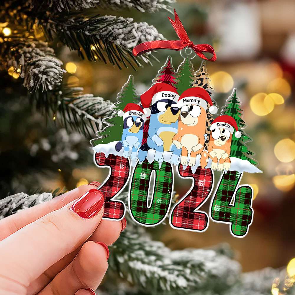 Personalized Family Christmas Ornament - Dogs & Trees Design