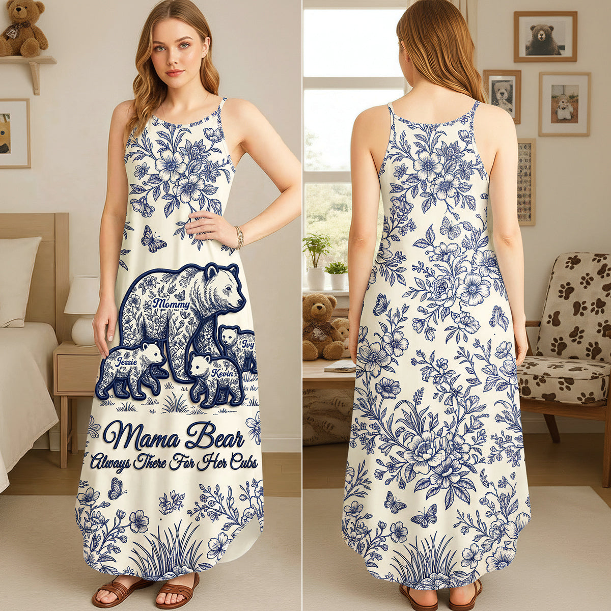 Mama Bear Always There For Her Cubs - Personalized Maxi Dress for Moms Dress PopCulturePrints