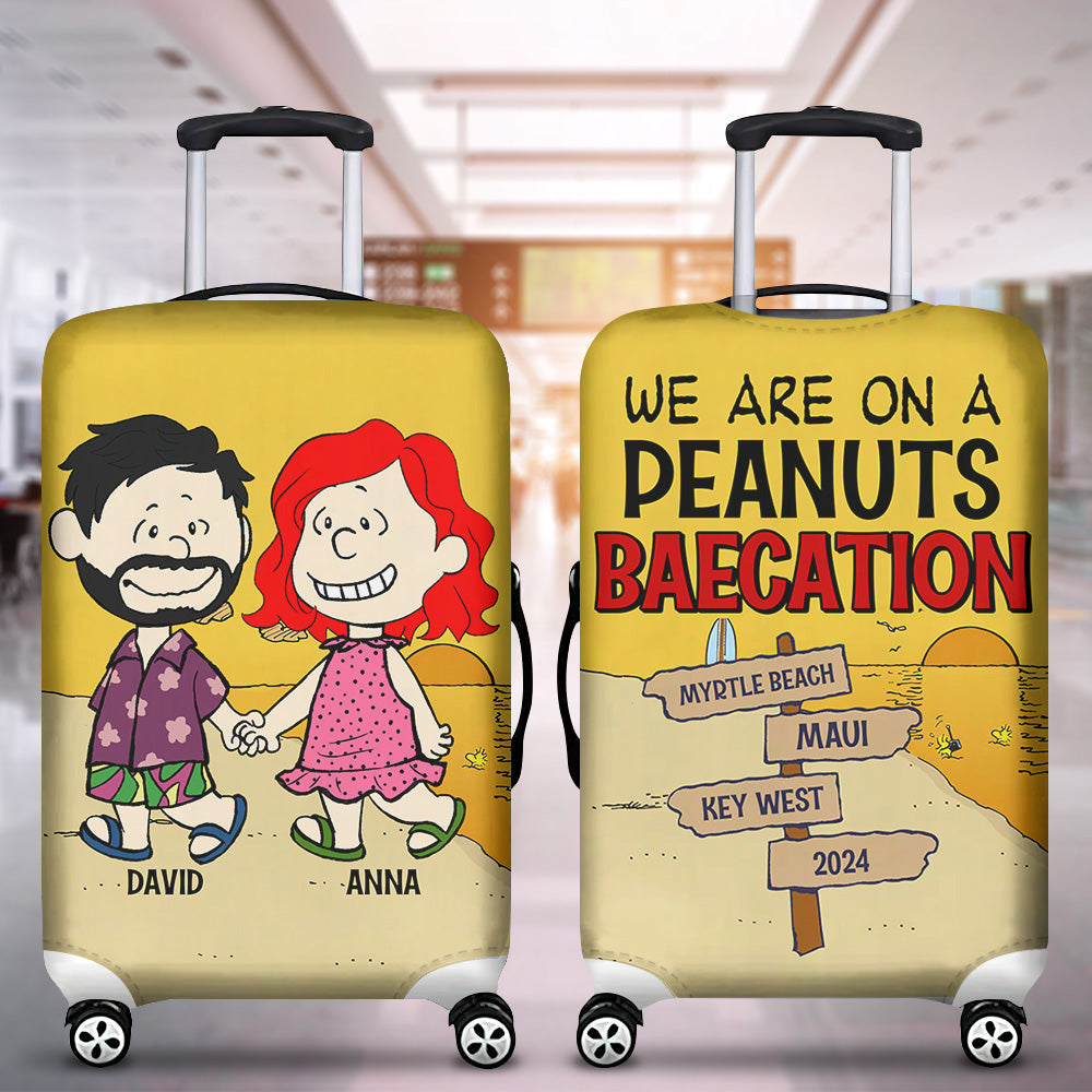 Personalized Peanuts Cartoon Couple Luggage Cover - Baecation Adventure