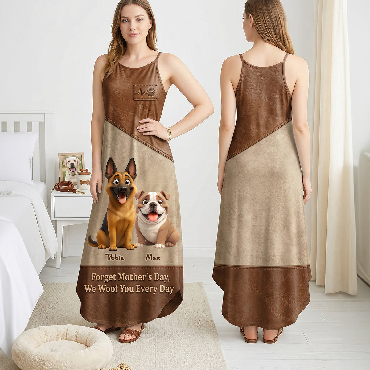 “Forget Mother's Day, We Woof You Every Day” - Personalized Dog Mom Suspender Maxi Dress - Custom Gifts for Moms, Grandma, Dog Lovers Dress PopCulturePrints