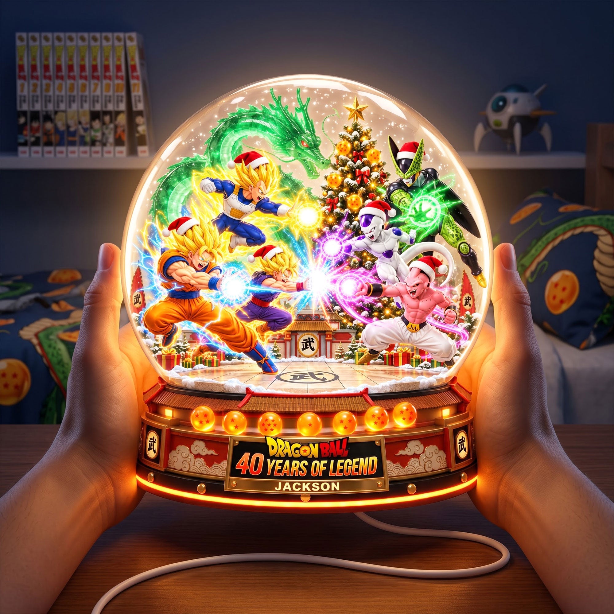 "Experience the Magic of Christmas!" - Personalized Christmas Battle Acrylic Light Box - Unique Gift for Dragon Ball Fans