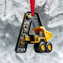 Load image into Gallery viewer, Personalized Construction Truck Christmas Ornament Alphabet Gift Ornament PopCulturePrints
