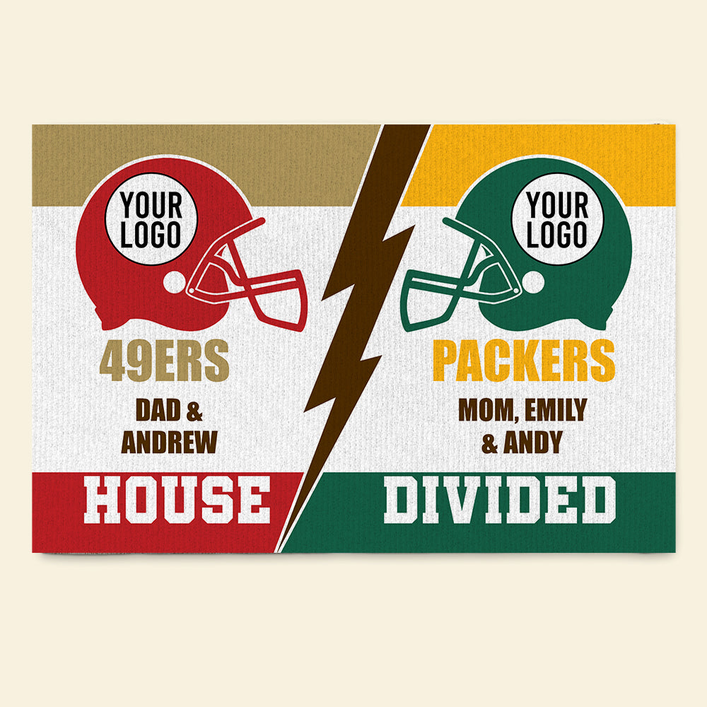 Personalized House Divided Football Fan Doormat - Custom Team Logo Gift Doormat PopCulturePrints