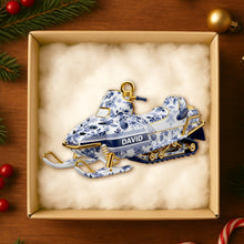 Load image into Gallery viewer, “Celebrate the Thrill of Winter!” - Snowmobile Toile de Jouy Ornament - Personalized Christmas Gift Ornament PopCulturePrints
