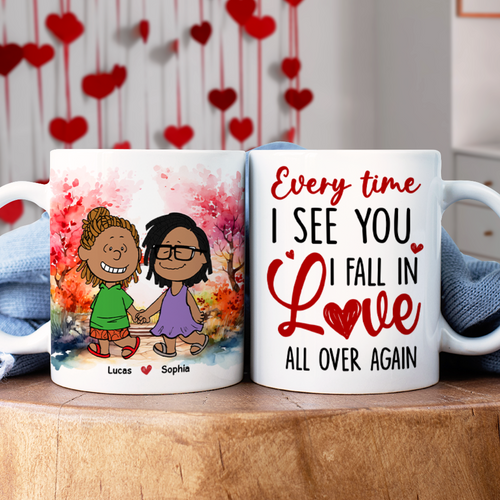 Personalized Love Coffee Mug for Couples - Every Time I See You I Fall in Love Coffee Mug PopCulturePrints