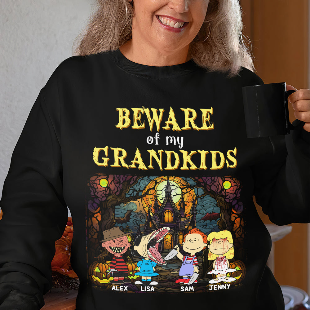 Personalized 'Beware of My Grandkids' 2D Horror Character Shirt for Grandma