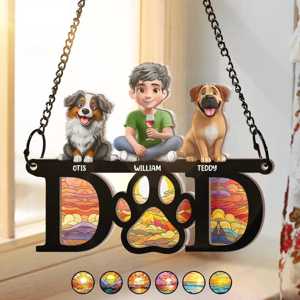 "Celebrate the Bond with Your Furry Friends - Personalized 3D Dog Mom Dad Window Hanging Suncatcher Ornament" Suncatcher Ornament PopCulturePrints