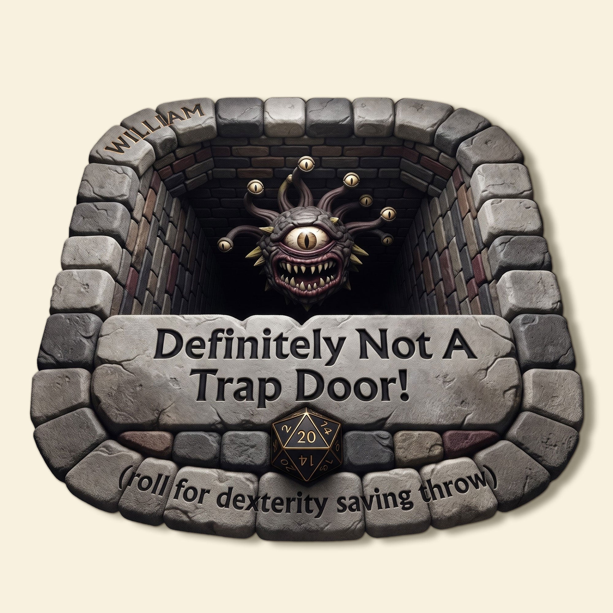 “Definitely Not A Trap Door!” – Mythic Realm Shaped Doormat - Personalized Gift for Gamers