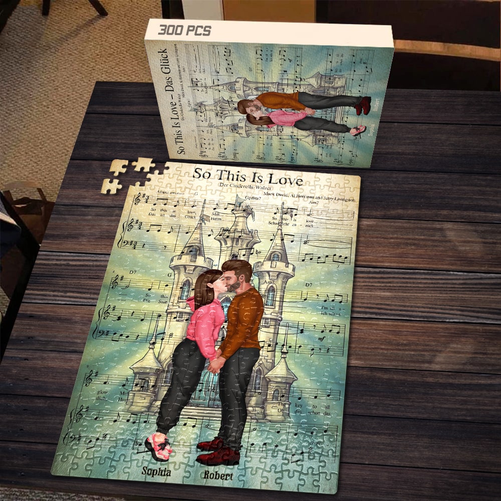 Personalized Romantic Jigsaw Puzzle - So This Is Love Wood Sign PopCulturePrints