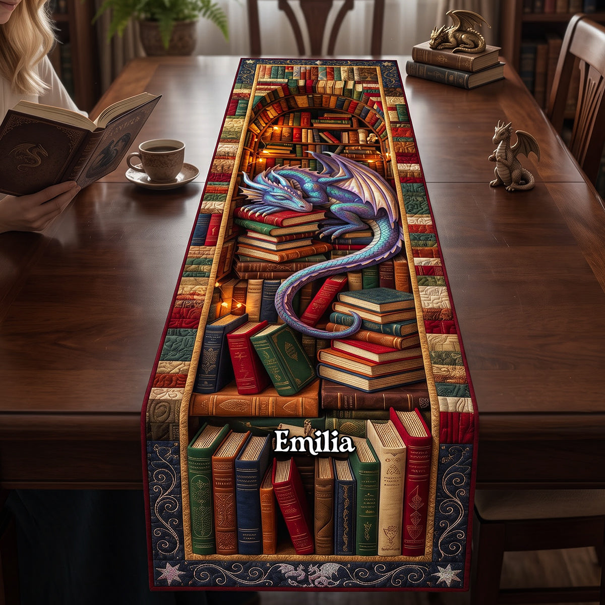 "Ignite Your Imagination with a Mystical Touch" - Personalized Quilted Table Runner for Book Lovers
