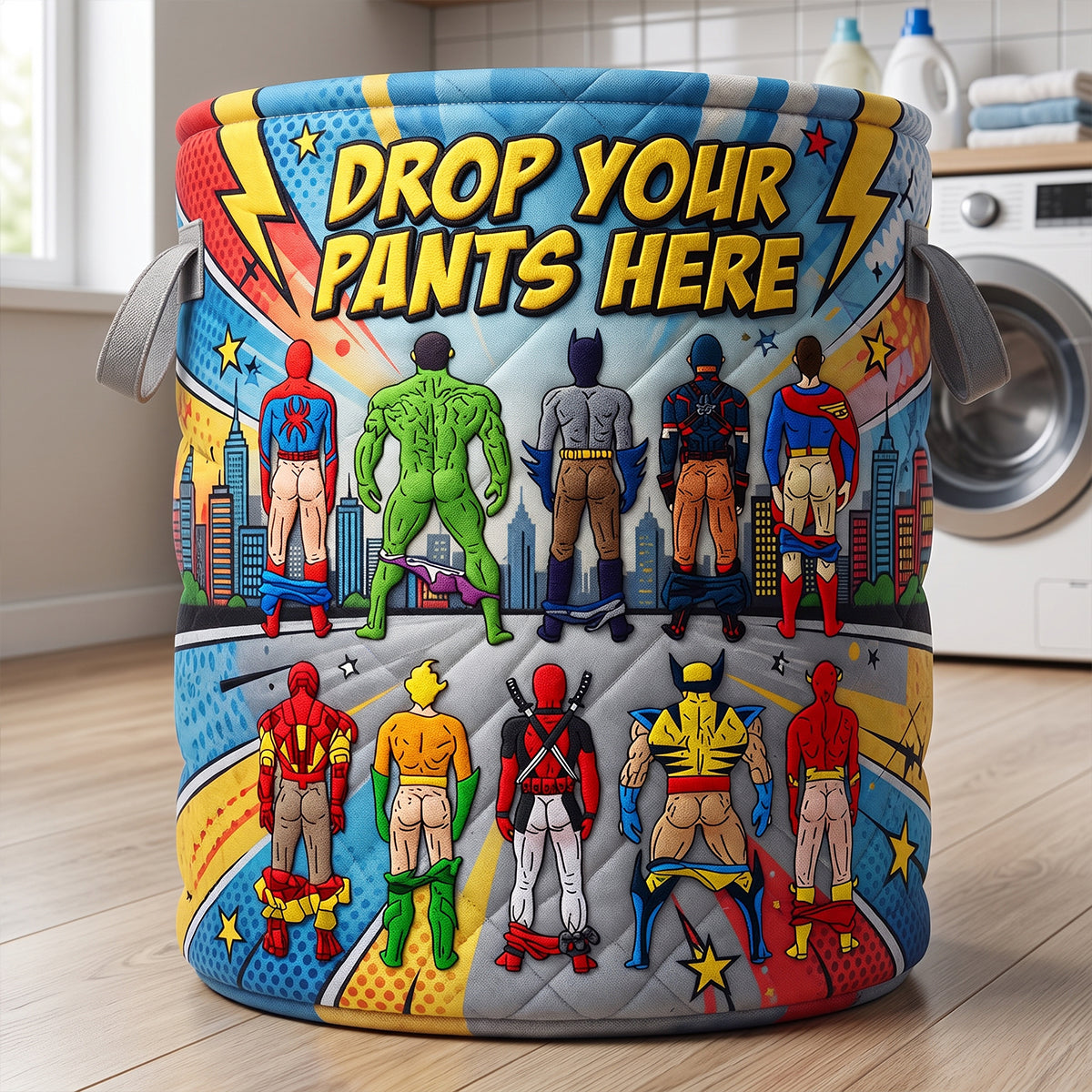 Drop Your Pants Here Quilted Laundry Basket - Personalized Gifts 03natn150726 Laundry Basket PopCulturePrints