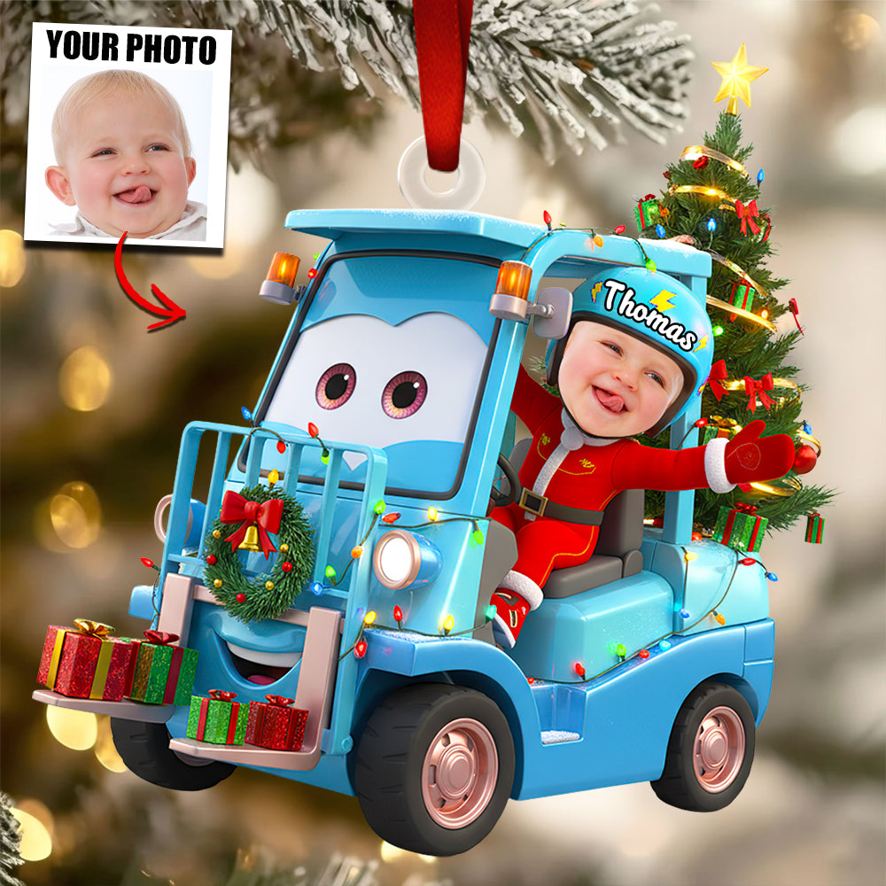 "Zooming into Christmas Fun!" - Personalized Racing Kids Christmas Ornament - Custom Photo Gift for Kids & Families Ornament PopCulturePrints