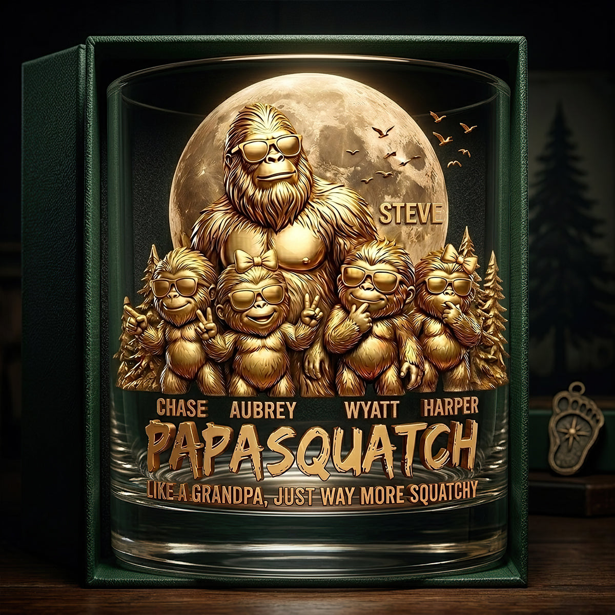 Like A Dad, Just Way More Squatchy - Personalized Round Glass for Dad Glass PopCulturePrints