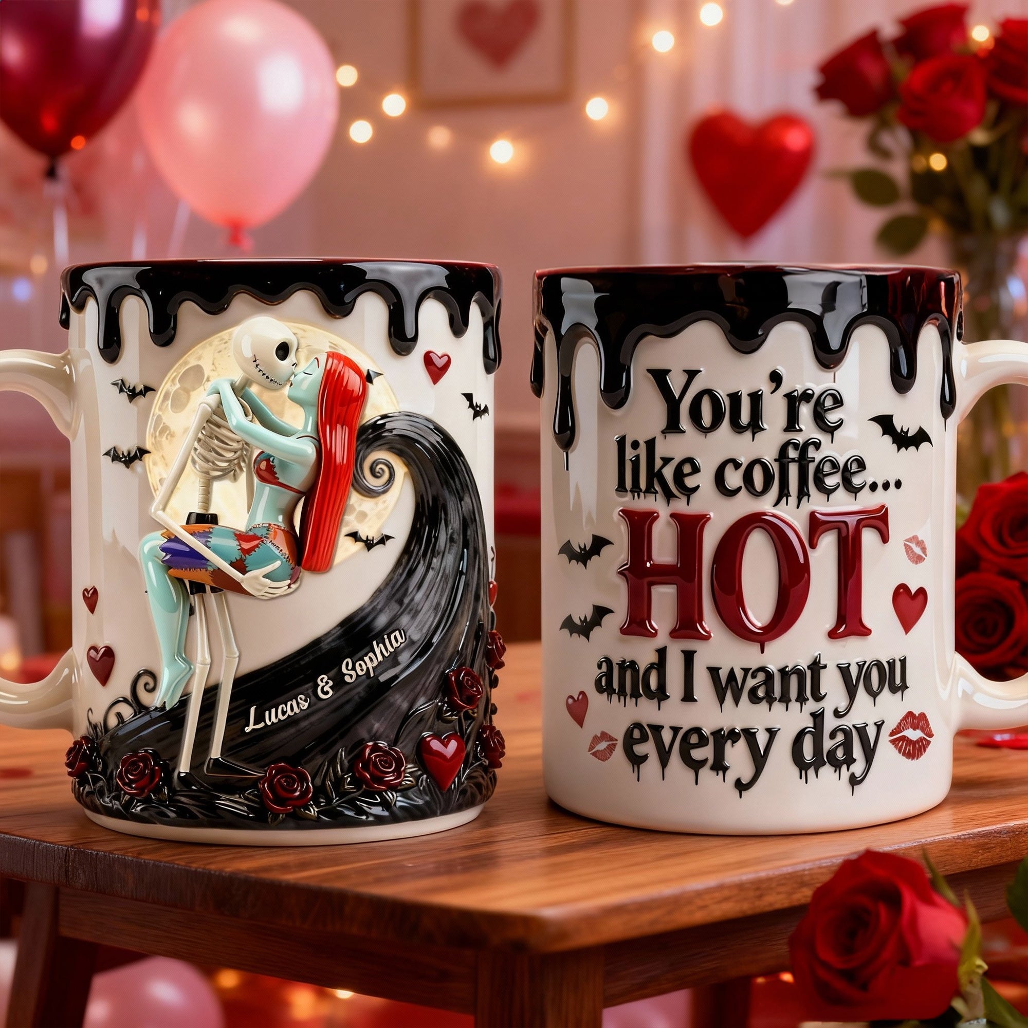 "You're like coffee... HOT - Unique Kissing Couple Accent Mug - Personalized Gift for Couples, Friends, and Loved Ones" Coffee Mug PopCulturePrints