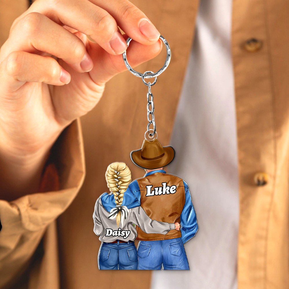 Customized Cowboy Couple Keychain - Personalized Gift for Couples Keychains PopCulturePrints