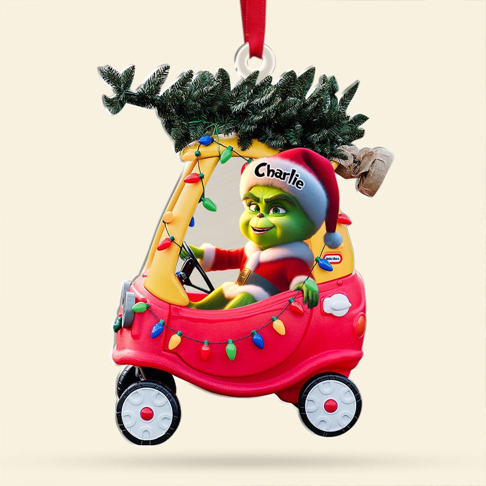 Custom Christmas Ornament - Grinch in Santa Hat Ornament PopCulturePrints