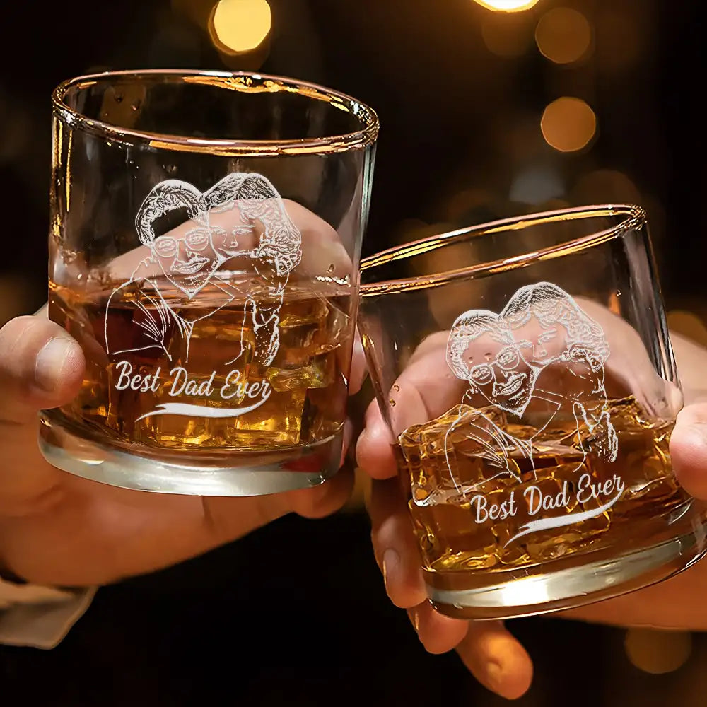 Best Dad Ever – Personalized Engraved Whiskey Glass | Custom Gift for Dad, Grandpa & Father’s Day Whiskey Glass PopCulturePrints