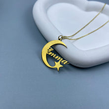 Load image into Gallery viewer, “Shine Bright Like a Star” - Personalized Name Necklace with Crescent Moon &amp; Star Charm - Custom Gift for Mom, Grandma, and Loved Ones Necklace PopCulturePrints
