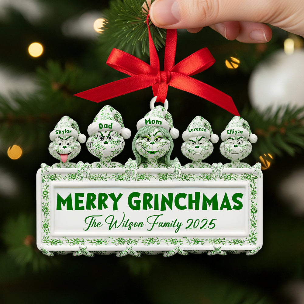 Merry Grinchmas Family Ornament - Personalized Gift for Christmas Lovers Ornament PopCulturePrints