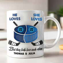 Load image into Gallery viewer, Custom Ice Hockey Couple Mugs - Unique Valentine’s Day Gifts for Hockey Lovers Coffee Mug PopCulturePrints
