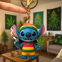 Load image into Gallery viewer, “Bring Joy to Your Day!” - Cute Tropical Alien Acrylic Keychain - Personalized Gifts for Weed Lovers Keychains PopCulturePrints
