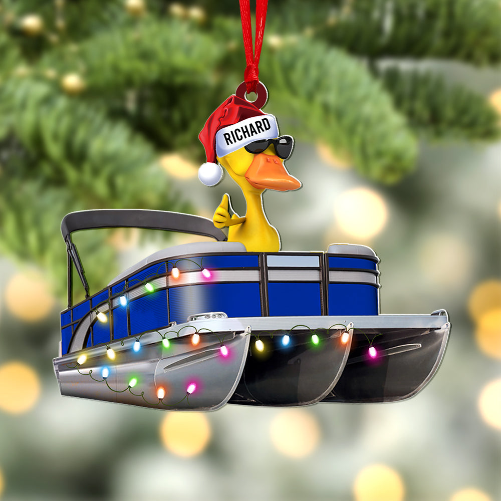 Personalized Duck on Pontoon Christmas Ornament