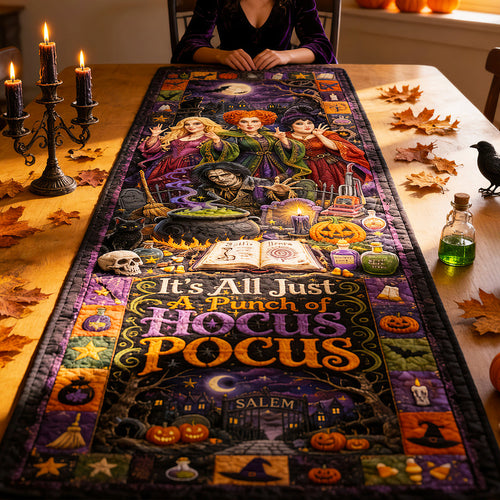“It’s All Just A Punch of Hocus Pocus” - Personalized Halloween Table Runner Gift for Friends and Family Quilted Table Runner PopCulturePrints