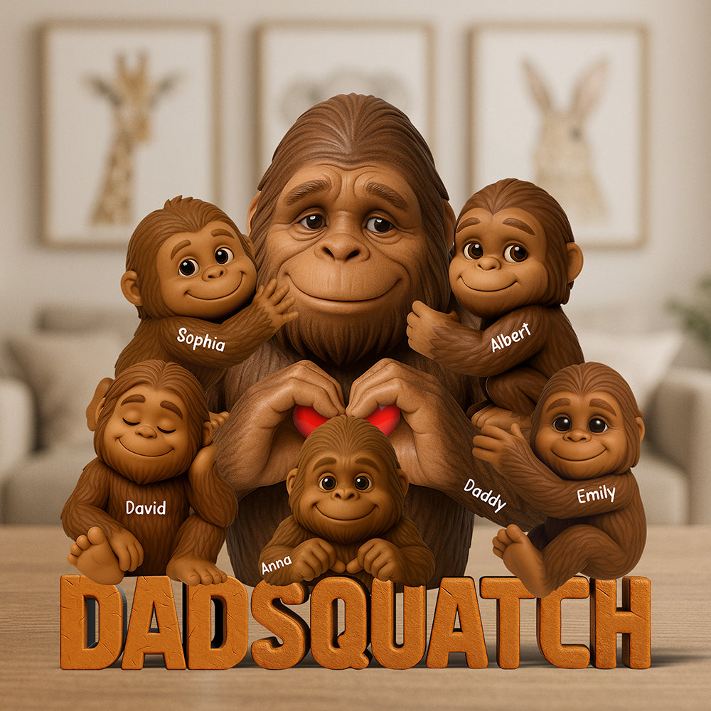 “Love from Daddy and Kids” - Dadsquatch Acrylic Plaque - Personalized Gift for Dad & Grandpa Shaped Plaques PopCulturePrints